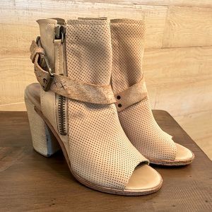 Dolce Vita peep toe soft leather mesh bootie, with side zippers and buckle strap